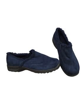 NWOT Women's Comfort View Blue Suede Fleece Lined Slip On Shoes | Size 10W